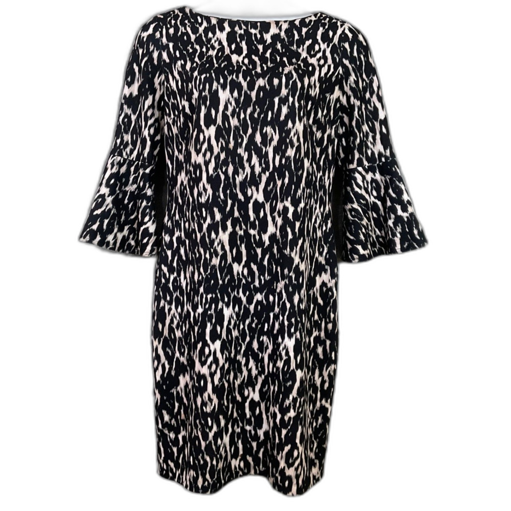 Calvin Klein Animal Print Bell Sleeve Sheath Dress Womens Size 14 Career office